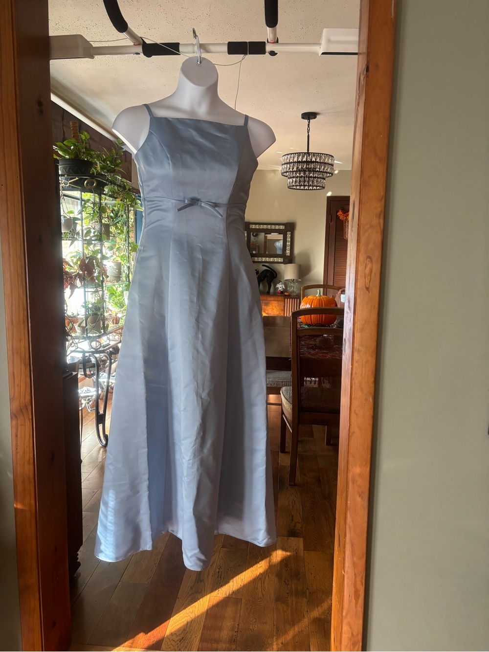 Vintage 90s Eden Bridals Elegant Light Blue A-Line Dress with Bow Detail Size 8